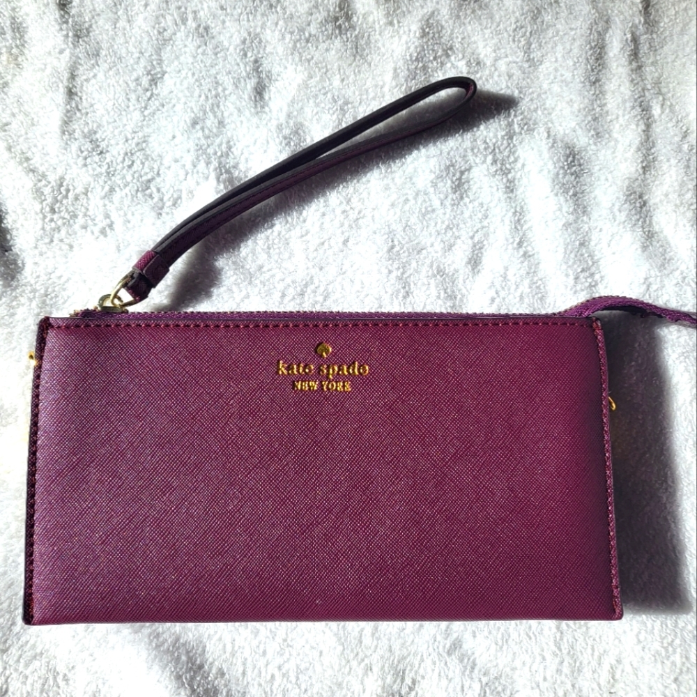 ❤️ Kate Spade Burgundy Wallet Crossbody Double Leather